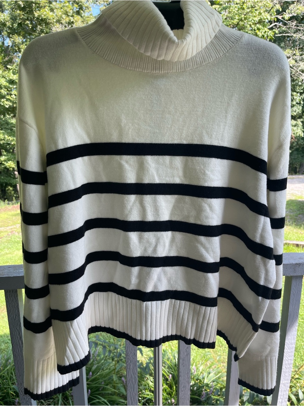 Laundry By Shelli Segal Cream Turtleneck Sweater with Black Stripes